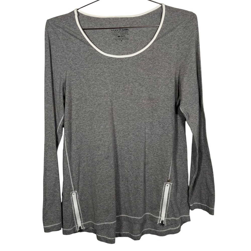 Neon Buddha Gray Long Sleeve Scoop Neck Side Zip Cotton Tunic Top Medium